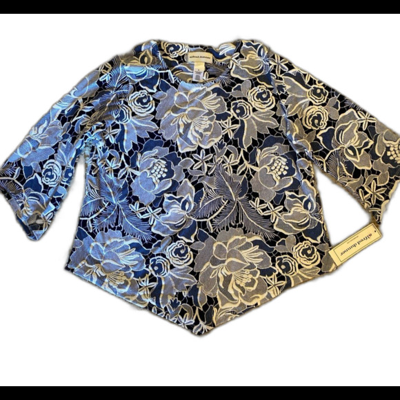 Alfred Dunner Blouse NEW Top Blue & White Pattern size Medium 3/4 Sleeve Dressy - Picture 4 of 12